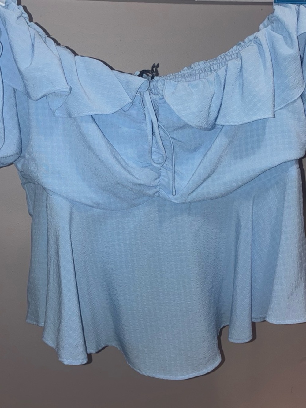 Fashion to Figure Pale Blue Ruffle Off-Shoulder Tie-Front Blouse